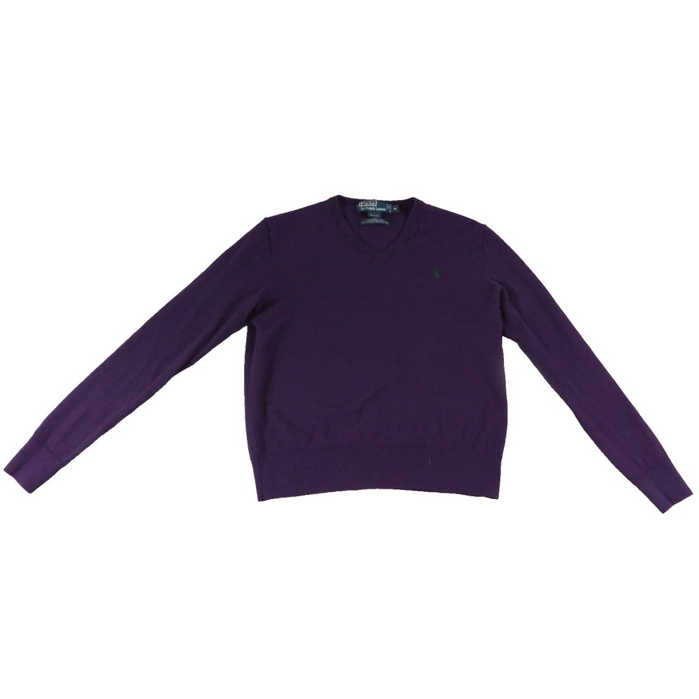 VTG Polo Ralph Lauren Blue Tag‎ Men's M 100% Merino Wool Italian V-Neck Sweater